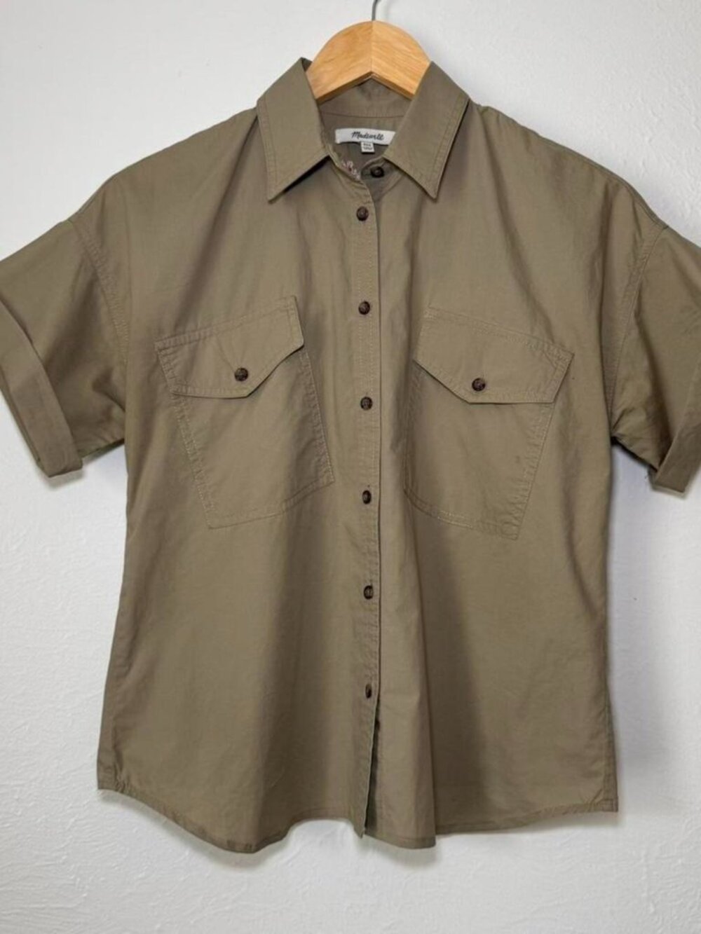MADEWELL Floral Embroidered Utility Button-Up Shirt Neutral Khaki XXS